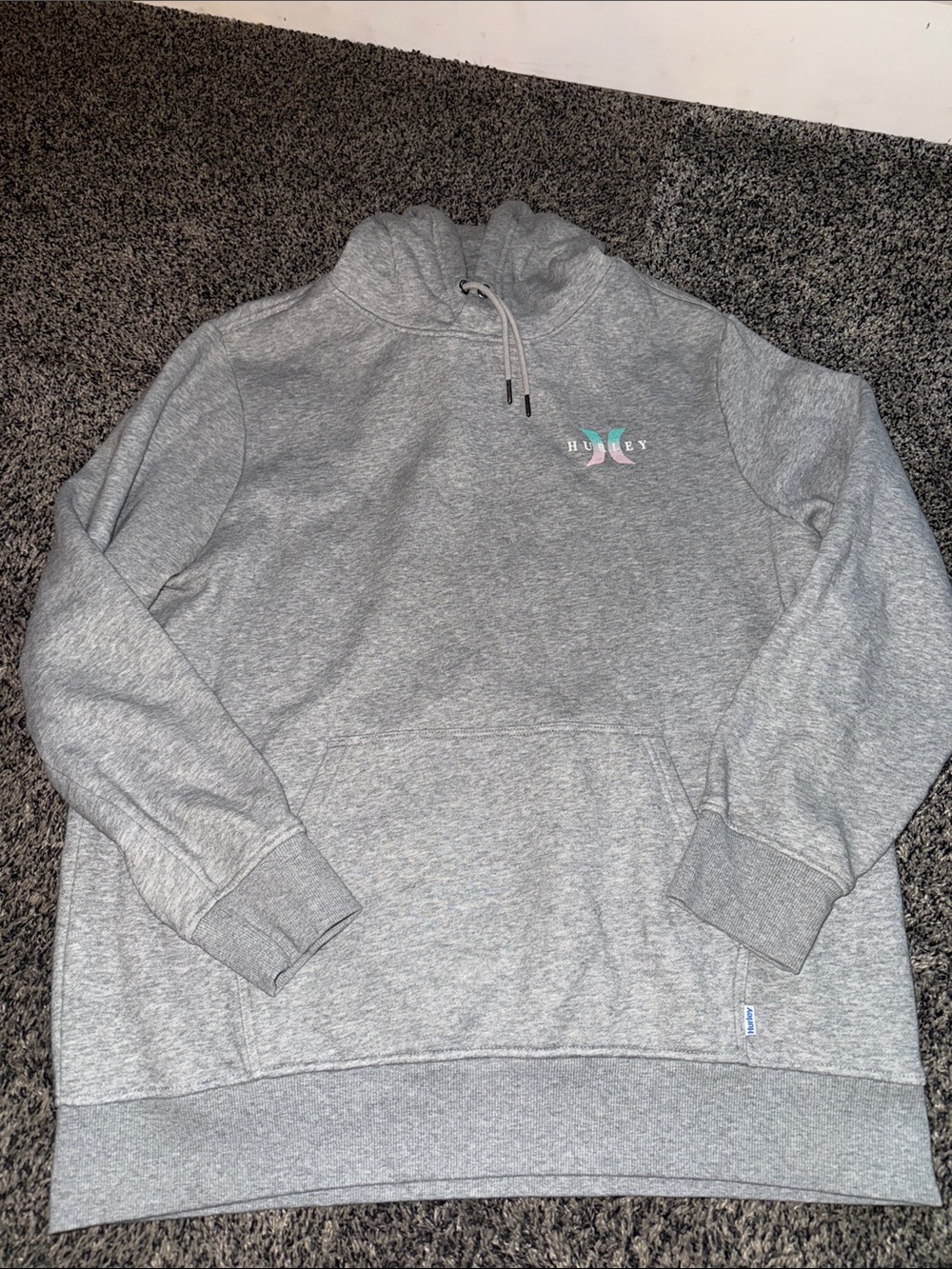 Hurley Light Gray Hoodie with Mint and Pink Logo